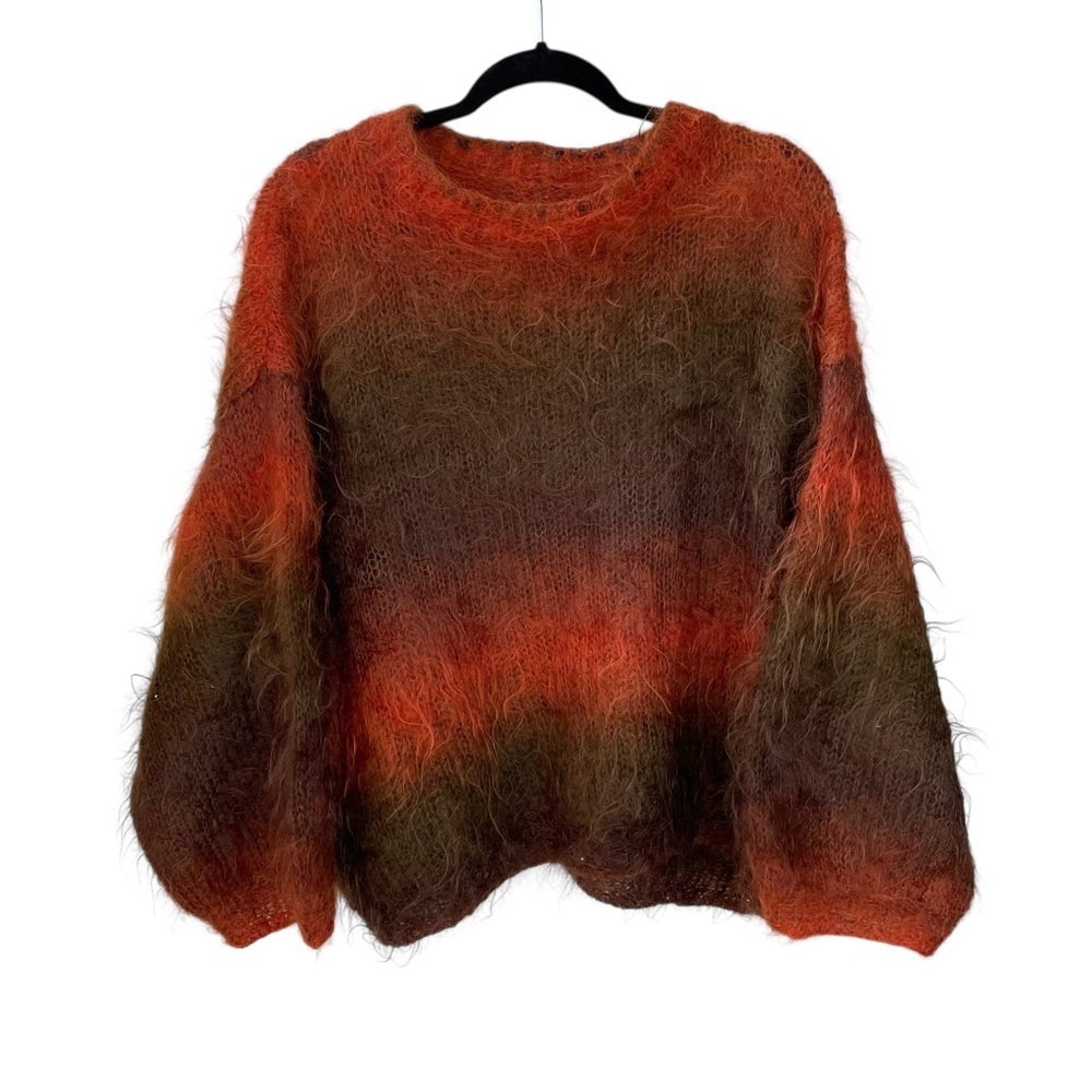 HANDMADE Mohair Wool Oversized Sweater Rust Brown Green XL / XXL